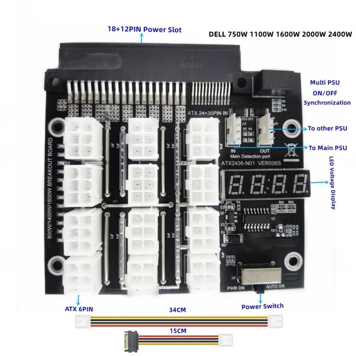 NEW FACTORY~12 Ports PCIe 6Pin - đánh giá và giá 2400W Server Psu Breakout Board